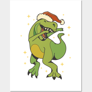 Christmas T Rex Dab P Posters and Art